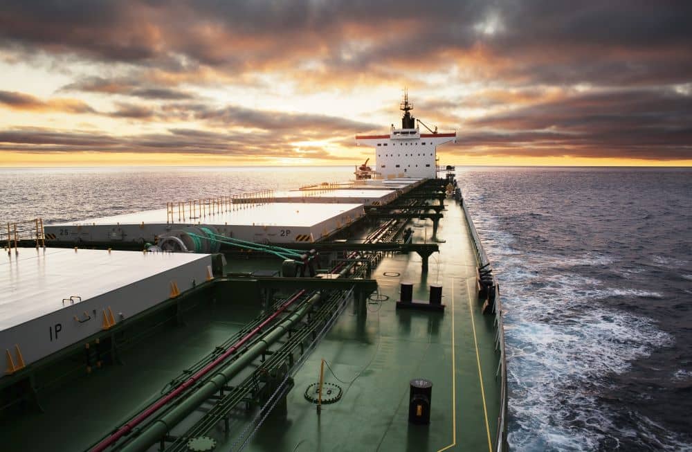 Cargo ship in the middle of the ocean