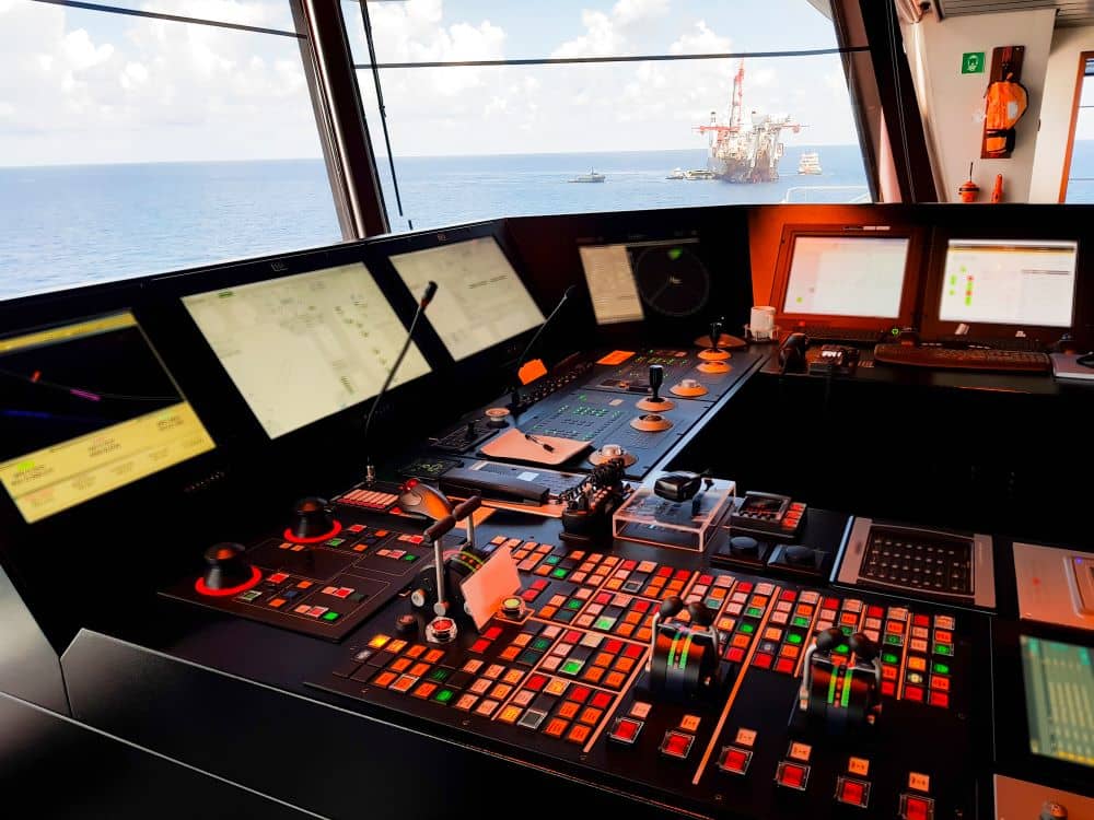 control panel and buttons of steering systems of a modern dynamic positioning offshore vessel