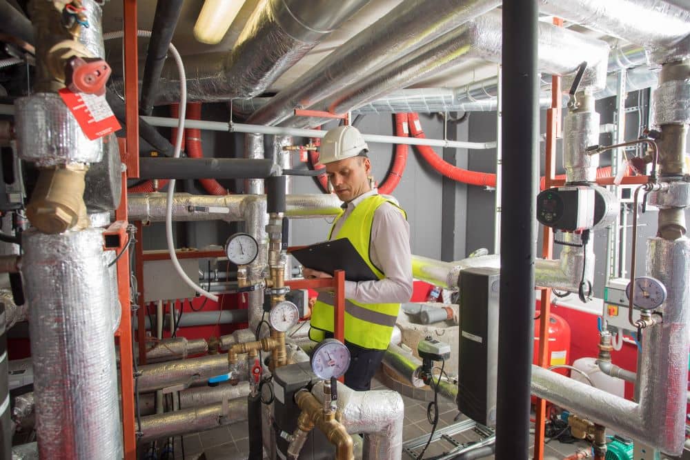 HVAC engineer in boiler room