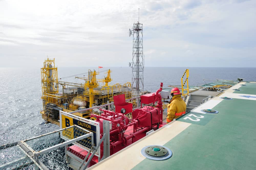 The offshore fireguard standing by on the helideck
